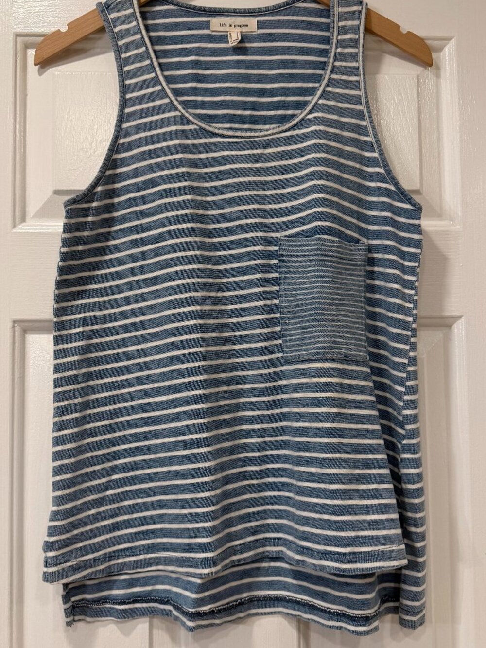 Life in Progress Striped Tank Top Small Blue White Pocket Urban Outfitters